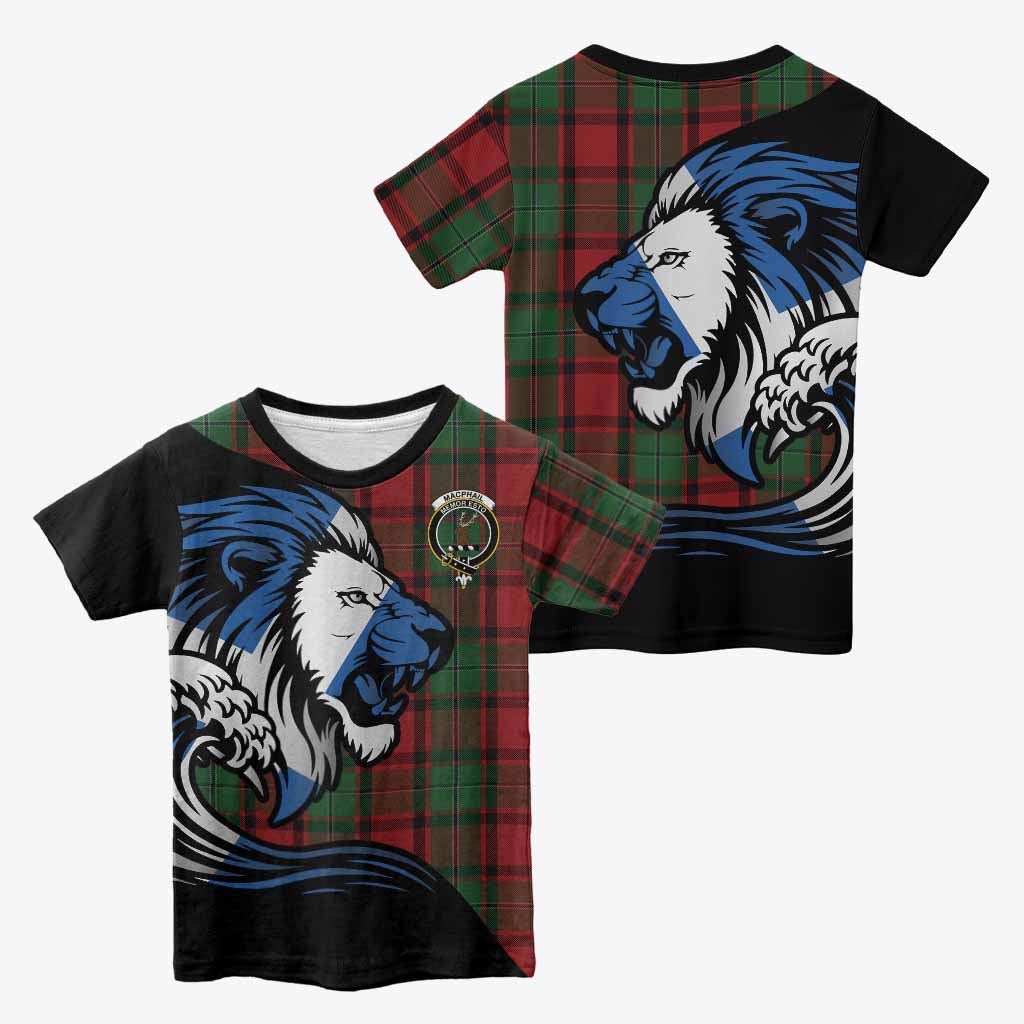 MacPhail (McPhail) Tartan Crest Kid T-shirt Scottish Golden Lions Wave Flow
