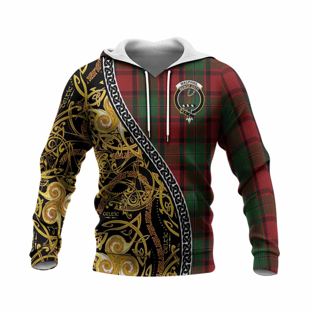 MacPhail (McPhail) Tartan Crest Knitted Hoodie Celtic Knot and Triple Trickle Spiral Symbols