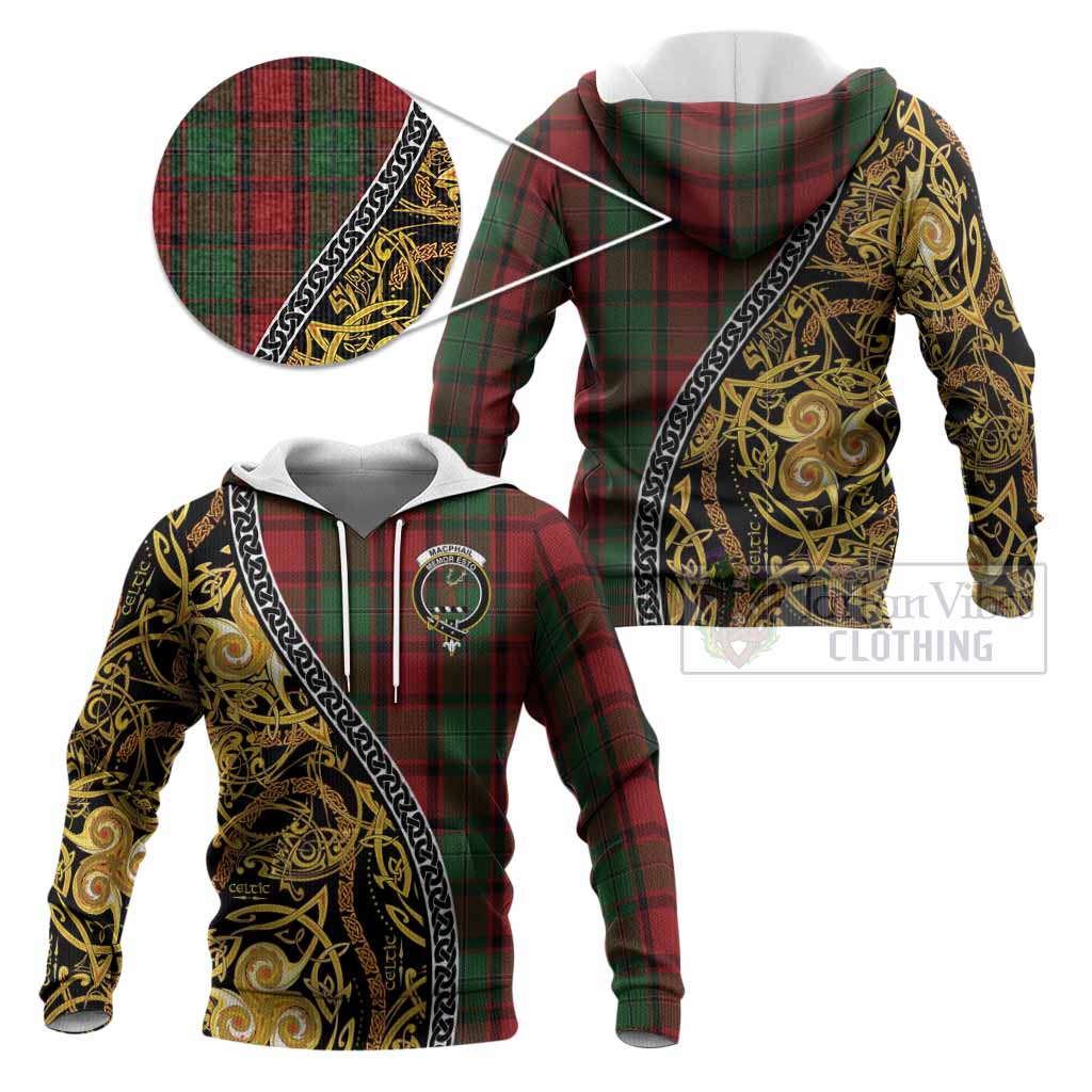 MacPhail (McPhail) Tartan Crest Knitted Hoodie Celtic Knot and Triple Trickle Spiral Symbols