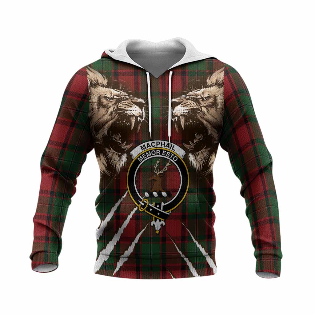 MacPhail (McPhail) Tartan Crest Knitted Hoodie Ferocious Lion Style