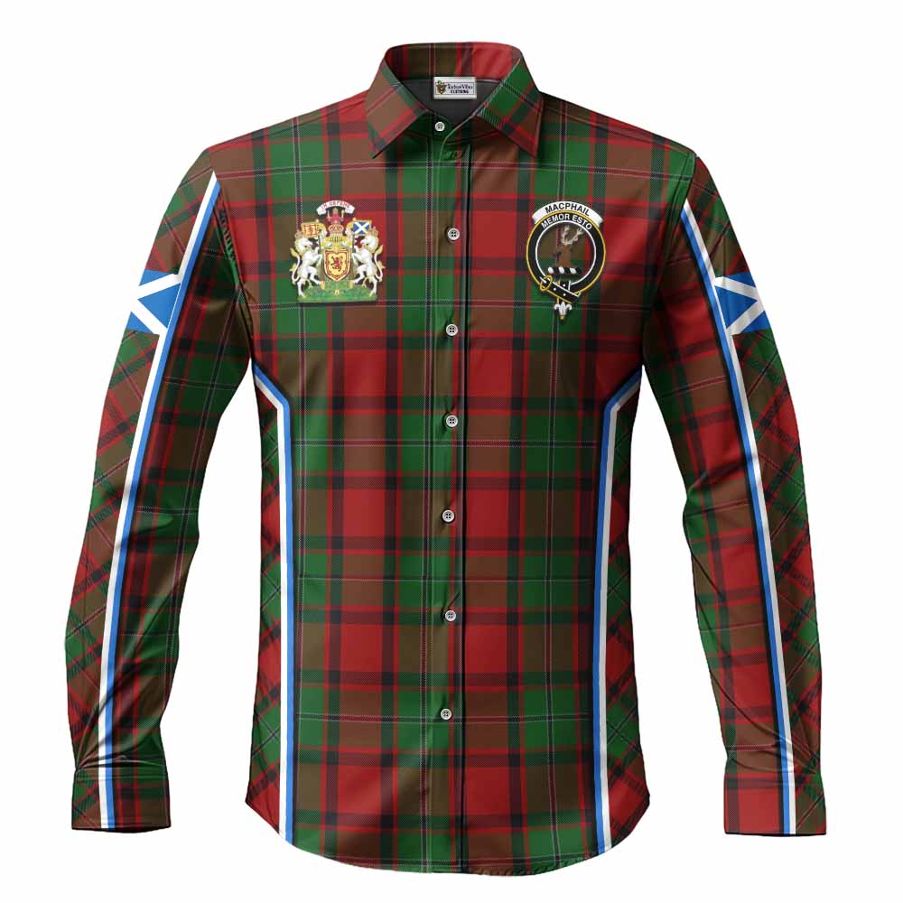 MacPhail (McPhail) Tartan Crest Long Sleeve Button Shirts Scotland Coat of Arm Flag Style - Tartan Vibes Clothing