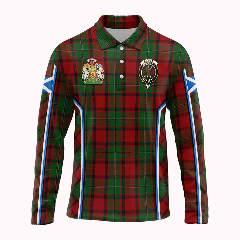 MacPhail (McPhail) Tartan Crest Long Sleeve Polo Shirt Scotland Coat of Arm Flag Style - Tartan Vibes Clothing