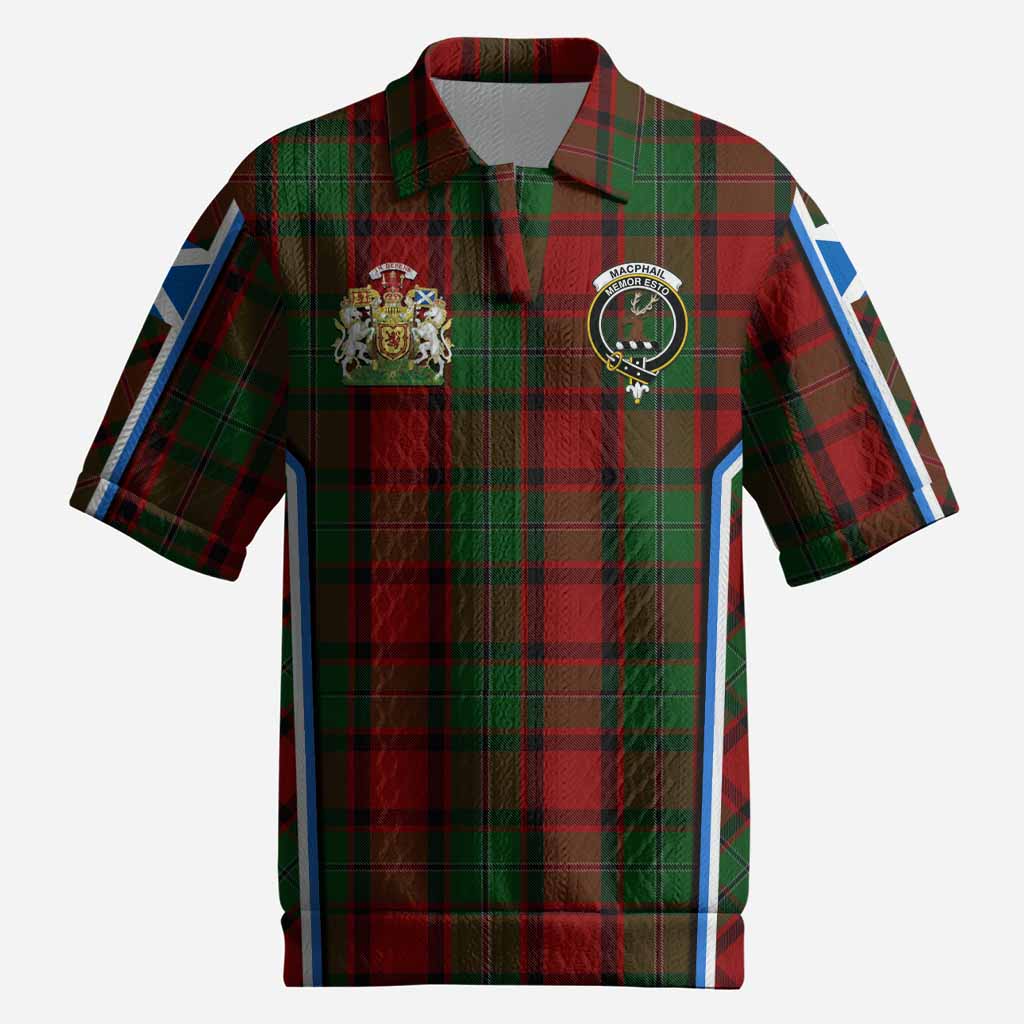 MacPhail (McPhail) Tartan Crest Men’s Polo Sweater Top Scotland Coat of Arm Flag Style