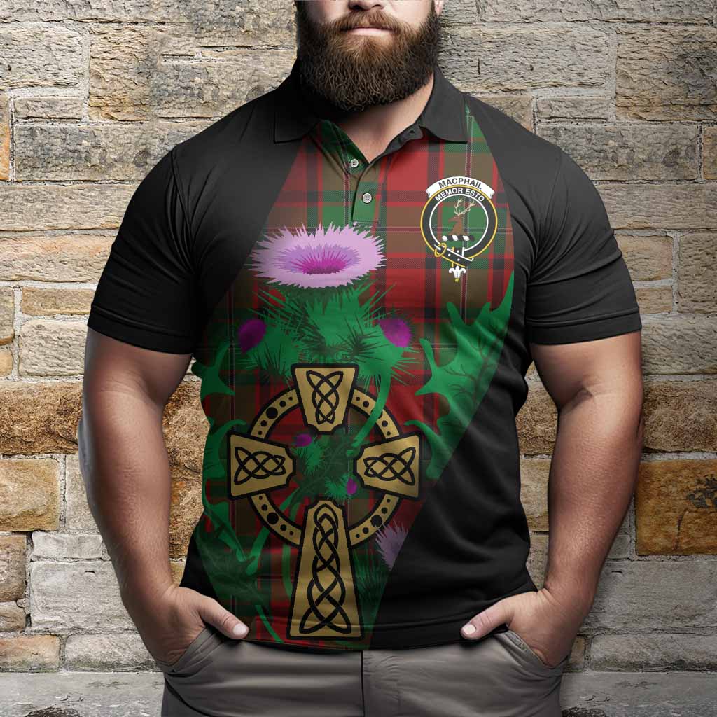 MacPhail (McPhail) Tartan Crest Polo Shirt Celtic Cross Thistle Flowers