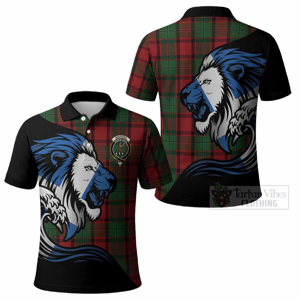 MacPhail (McPhail) Tartan Crest Polo Shirt Scottish Golden Lions Wave Flow