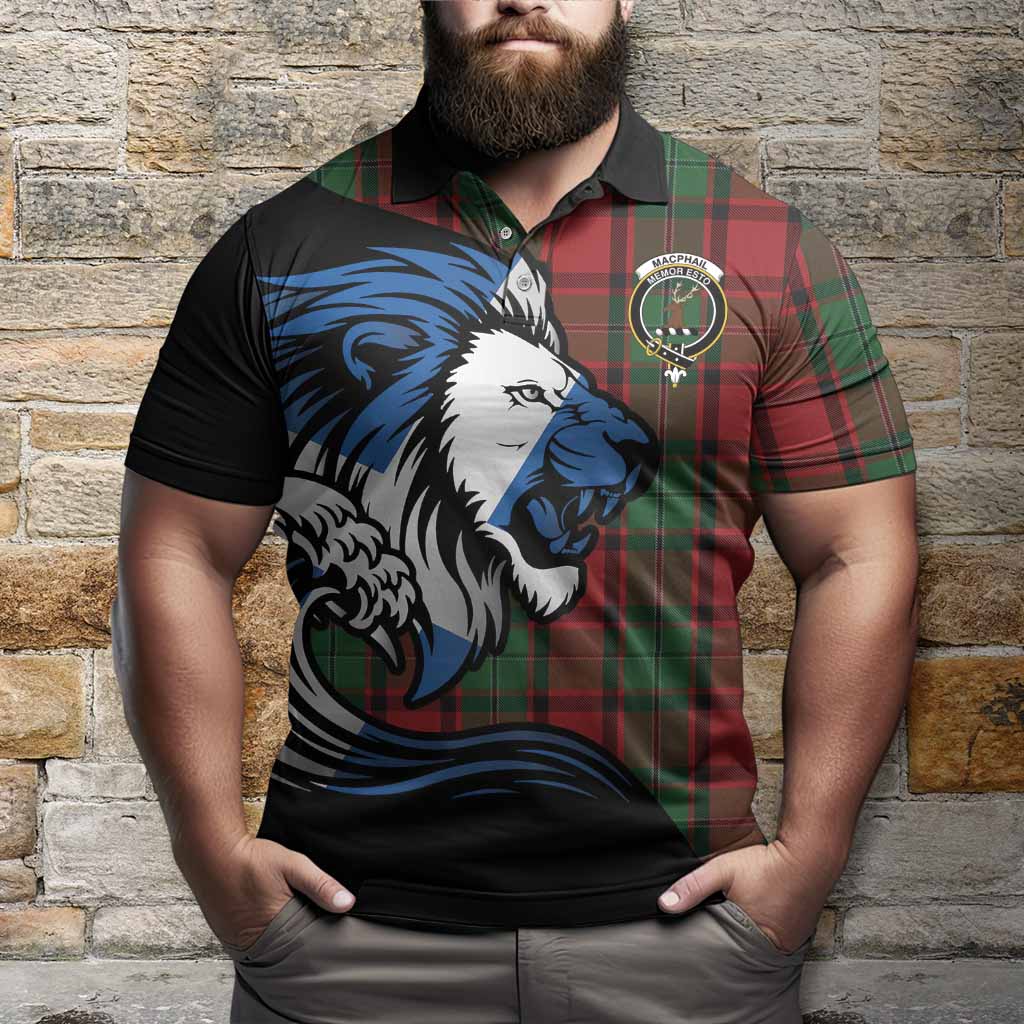 MacPhail (McPhail) Tartan Crest Polo Shirt Scottish Golden Lions Wave Flow