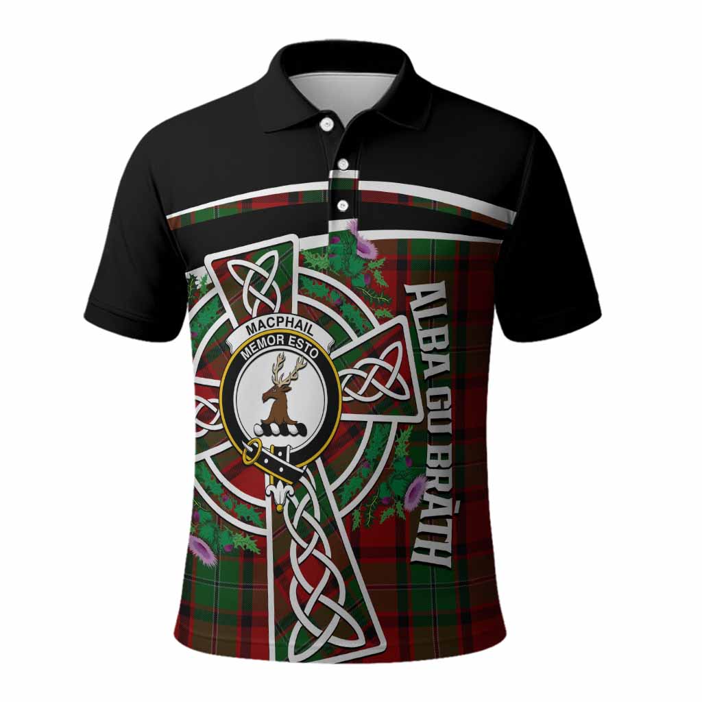 MacPhail (McPhail) Tartan Crest Polo Shirt Scottish Thistle Celtic Cross Alba Gu Brath