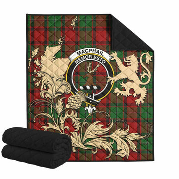 MacPhail (McPhail) Tartan Crest Premium Quilt with Scottish Iconic Symbols 