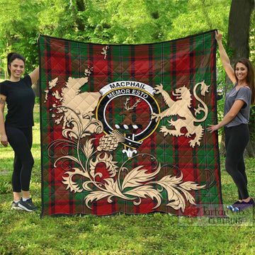 MacPhail (McPhail) Tartan Crest Premium Quilt with Scottish Iconic Symbols 