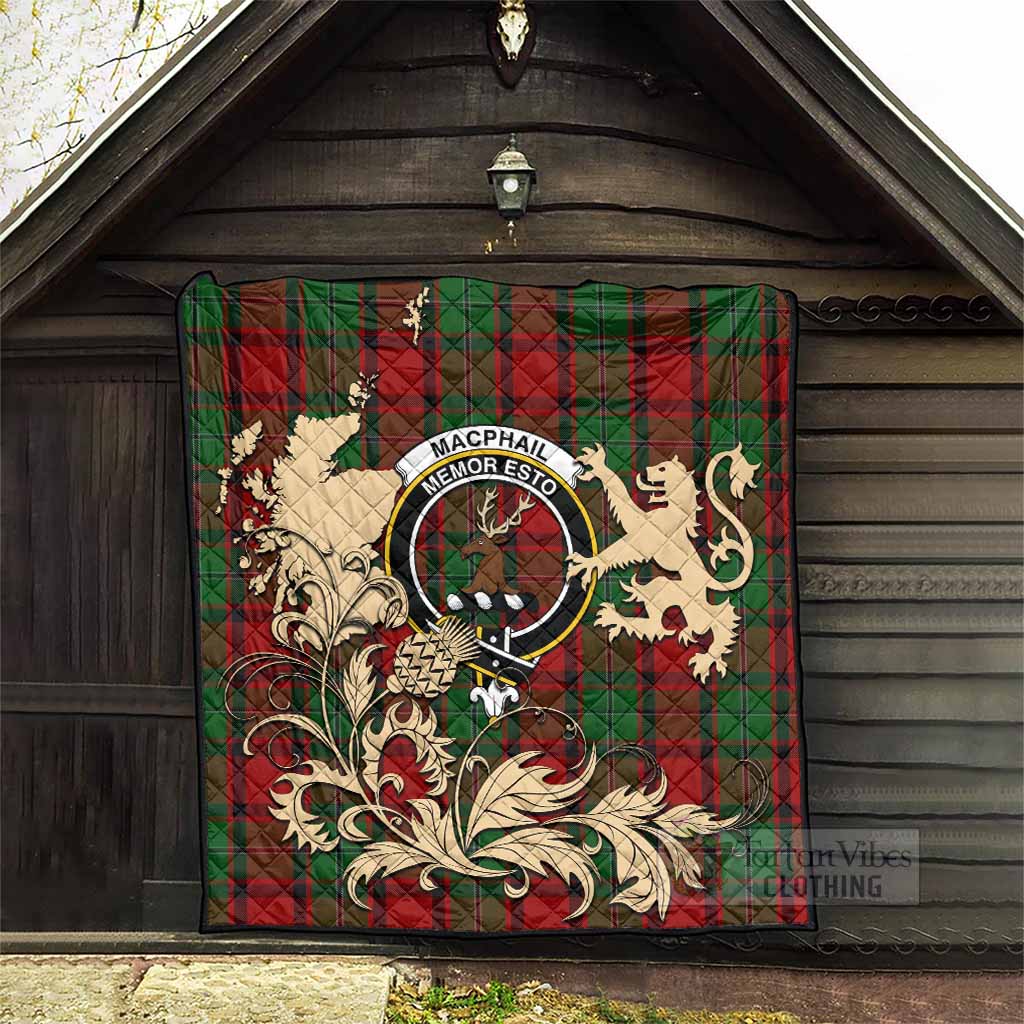 MacPhail (McPhail) Tartan Crest Premium Quilt with Scottish Iconic Symbols 