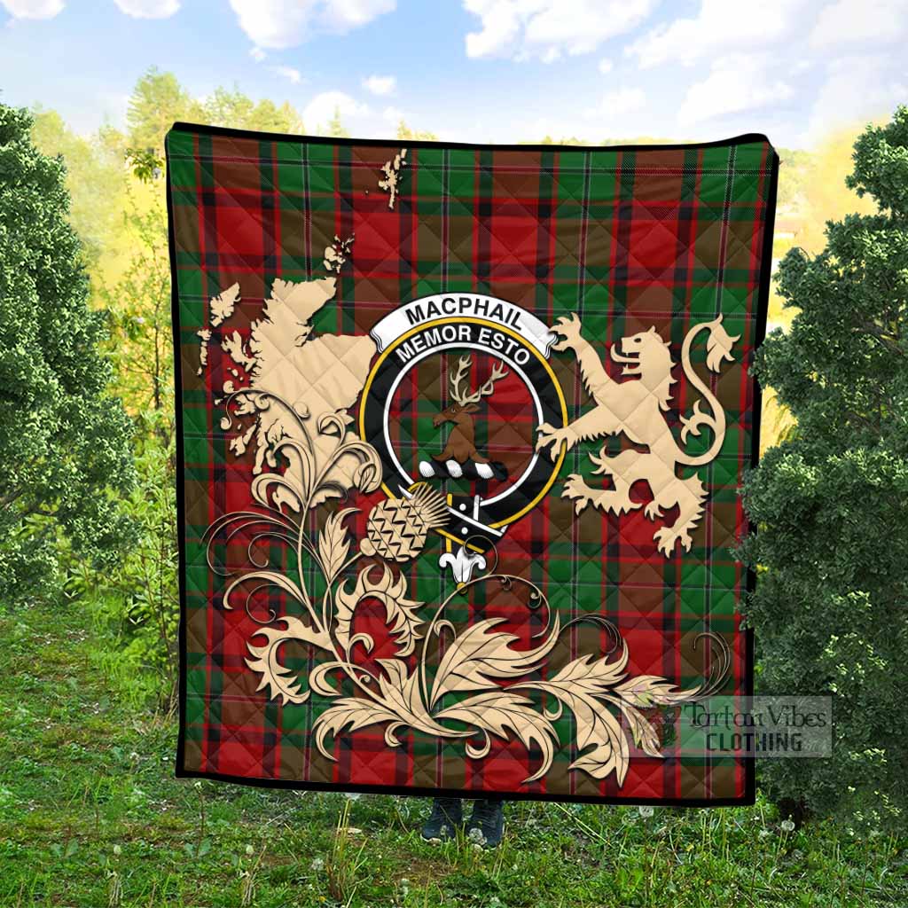 MacPhail (McPhail) Tartan Crest Premium Quilt with Scottish Iconic Symbols 