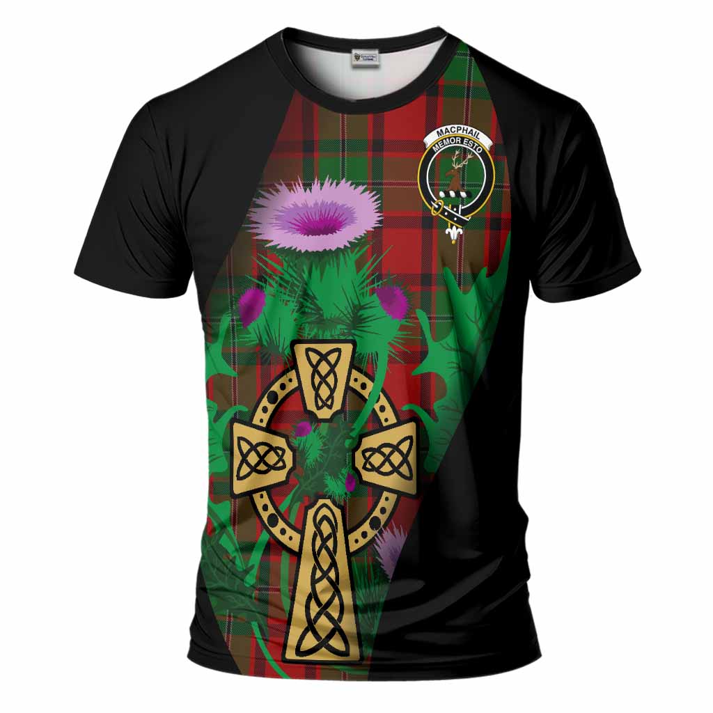 MacPhail (McPhail) Tartan Crest T-Shirt Celtic Cross Thistle Flowers