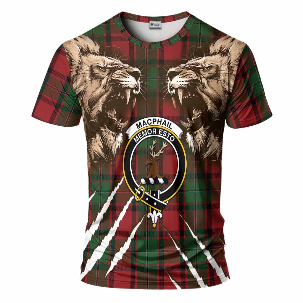 MacPhail (McPhail) Tartan Crest T-Shirt Ferocious Lion Style