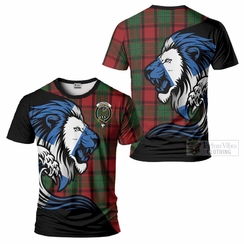 MacPhail (McPhail) Tartan Crest T-Shirt Scottish Golden Lions Wave Flow