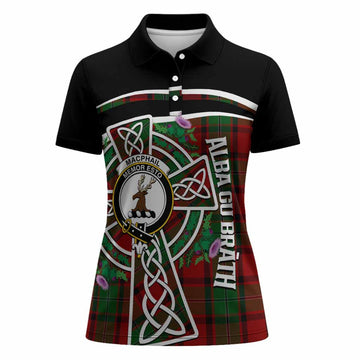 MacPhail (McPhail) Tartan Crest Women Polo Shirt Scottish Thistle Celtic Cross Alba Gu Brath