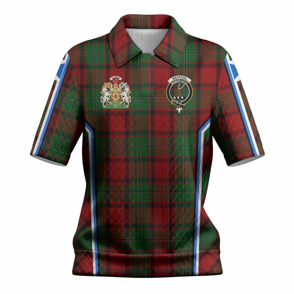 MacPhail (McPhail) Tartan Crest Women’s Polo Sweater Top Scotland Coat of Arm Flag Style