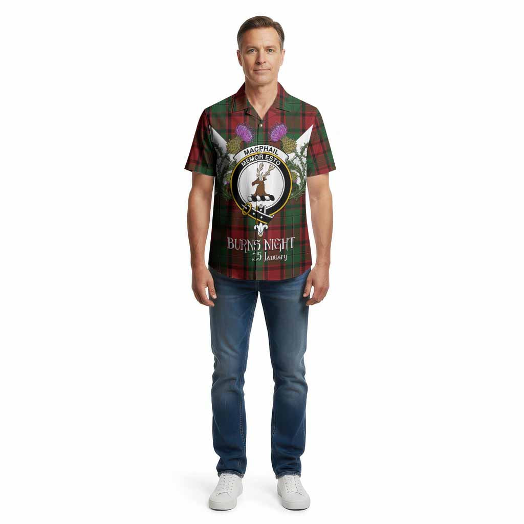 MacPhail (McPhail) Tartan Family Crest Cotton Hawaiian Shirt Scottish Burns Night Thistle Floral