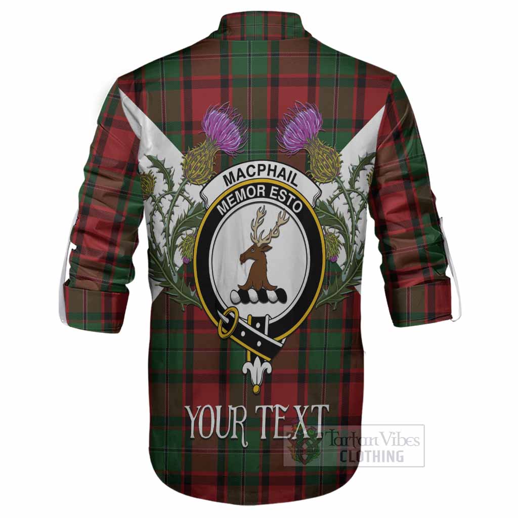 MacPhail (McPhail) Tartan Family Crest Ghillie Shirt Scottish Burns Night Thistle Floral