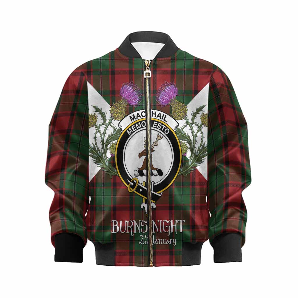 MacPhail (McPhail) Tartan Family Crest Kid Bomber Jacket Scottish Burns Night Thistle Floral