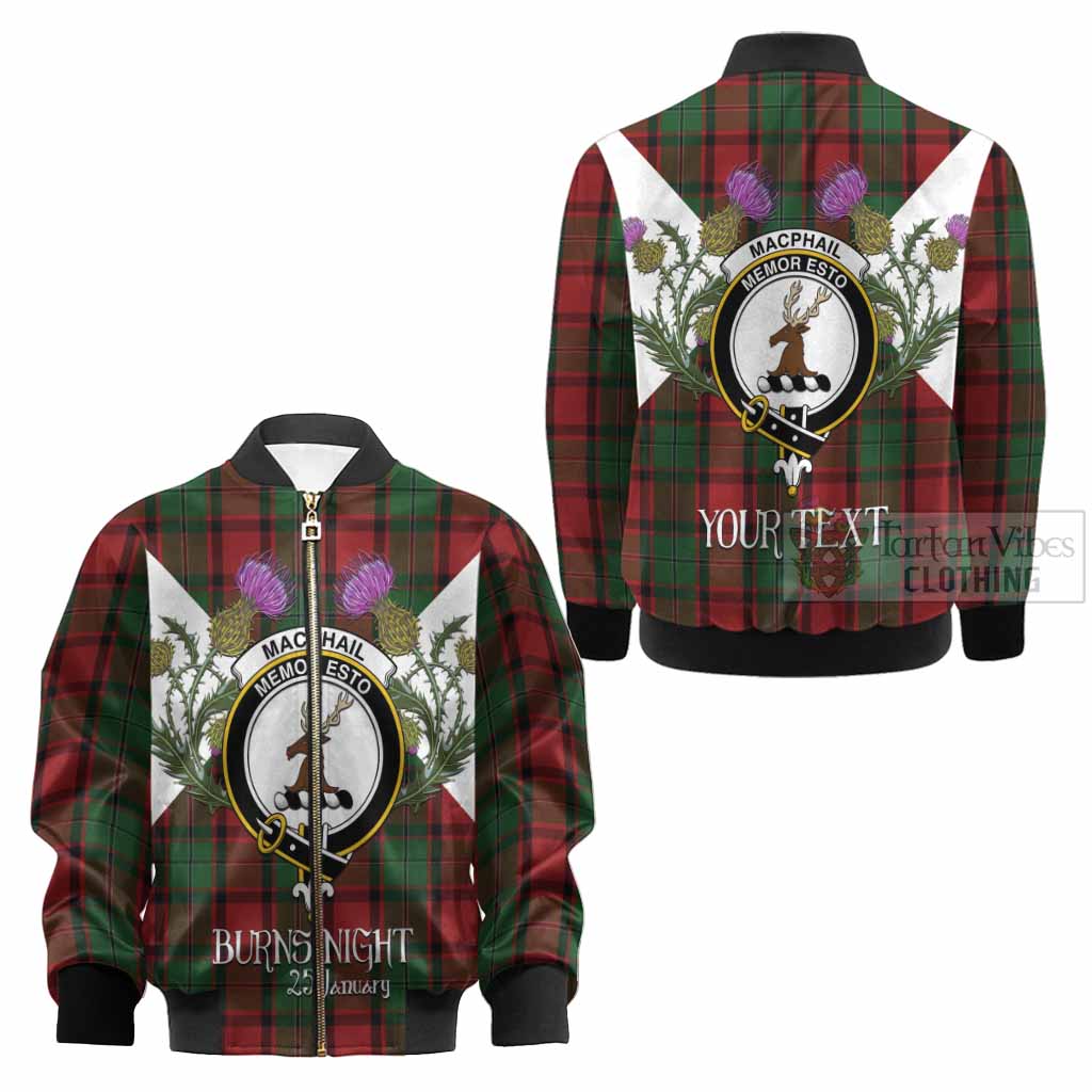 MacPhail (McPhail) Tartan Family Crest Kid Bomber Jacket Scottish Burns Night Thistle Floral