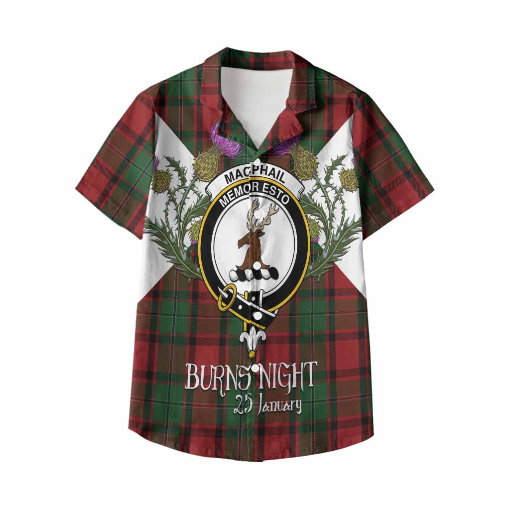 MacPhail (McPhail) Tartan Family Crest Kid Hawaiian Shirt Scottish Burns Night Thistle Floral