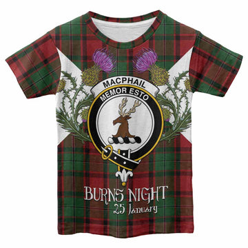 MacPhail (McPhail) Tartan Family Crest Kid T-shirt Scottish Burns Night Thistle Floral