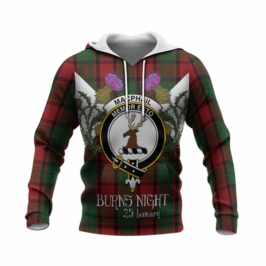 MacPhail (McPhail) Tartan Family Crest Knitted Hoodie Scottish Burns Night Thistle Floral