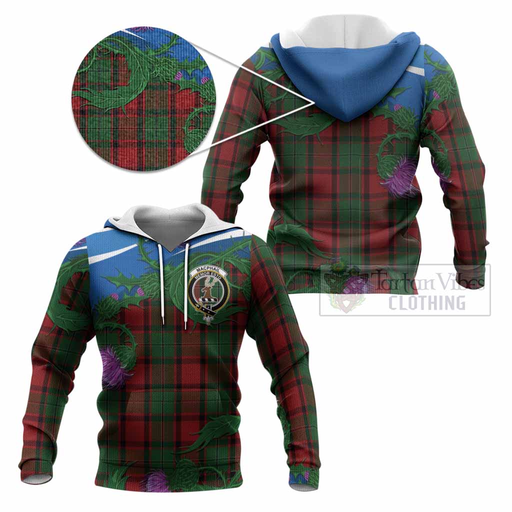 MacPhail (McPhail) Tartan Family Crest Knitted Hoodie Thistle in Minimalism