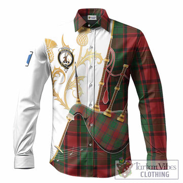 MacPhail (McPhail) Tartan Family Crest Long Sleeve Button Shirts Bagpipes with Scottish Thistle