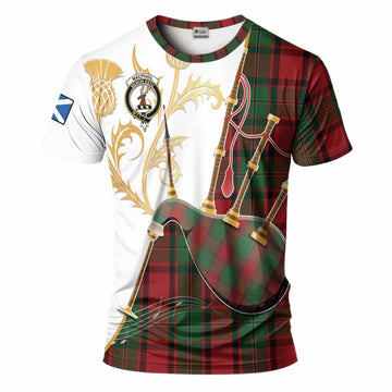 MacPhail (McPhail) Tartan Family Crest T-Shirt Bagpipes with Scottish Thistle