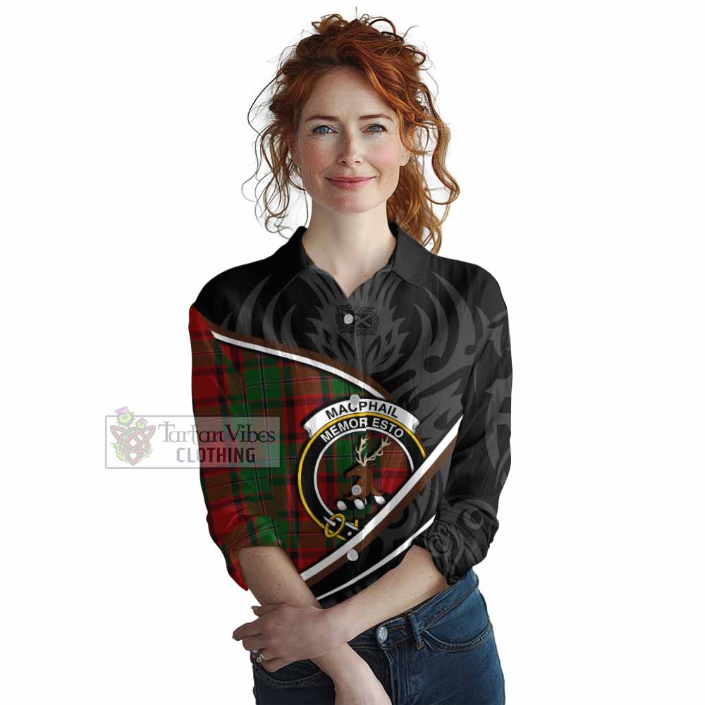 MacPhail (McPhail) Tartan Family Crest Women Casual Shirt Celtic Scottish Thistle Floral - Tartan Vibes Clothing