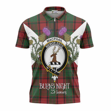 MacPhail (McPhail) Tartan Family Crest Zipper Polo Shirt Scottish Burns Night Thistle Floral