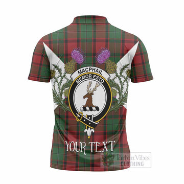 MacPhail (McPhail) Tartan Family Crest Zipper Polo Shirt Scottish Burns Night Thistle Floral
