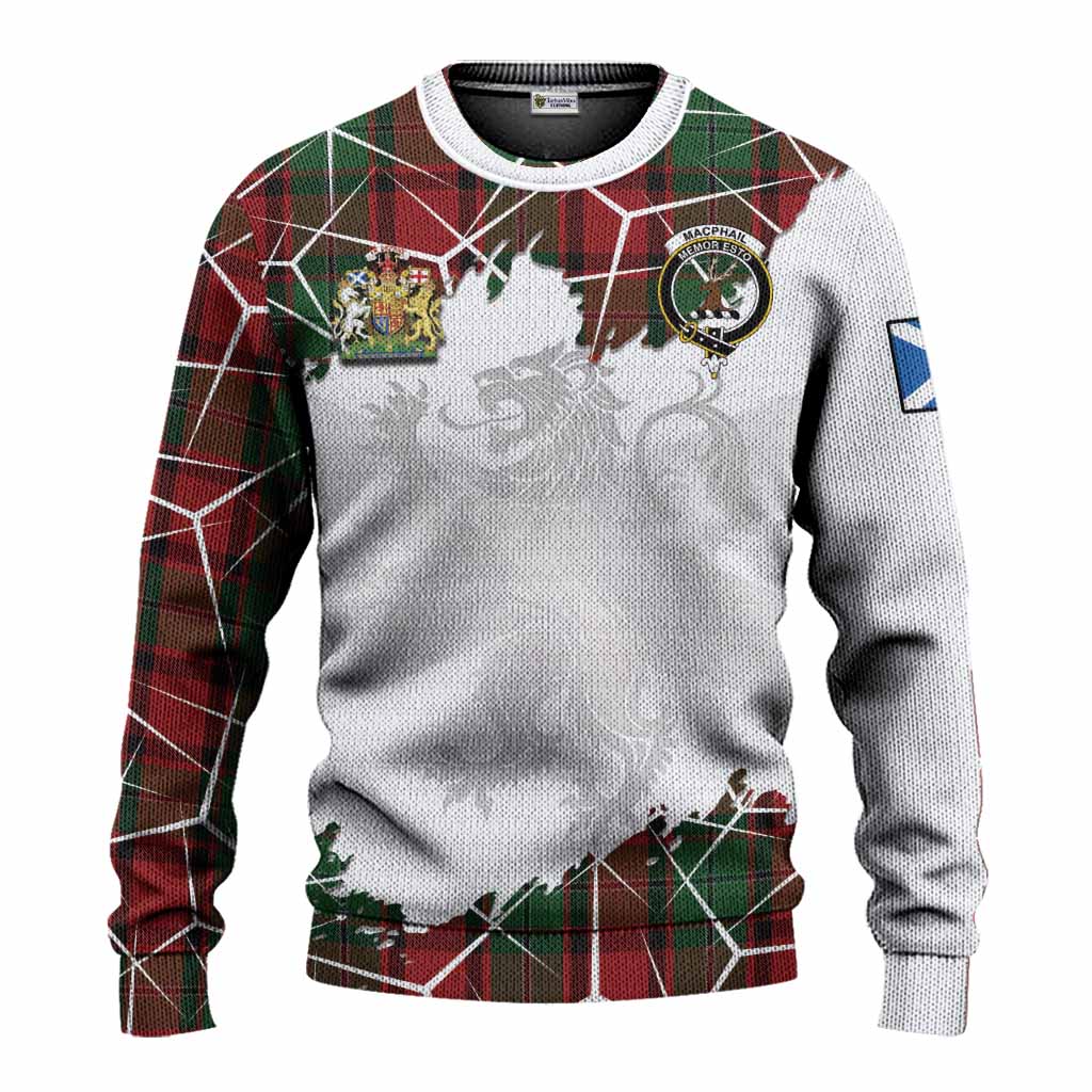 MacPhail (McPhail) Tartan Knitted Sweater with Family Crest and Lion Rampant Grunge Style
