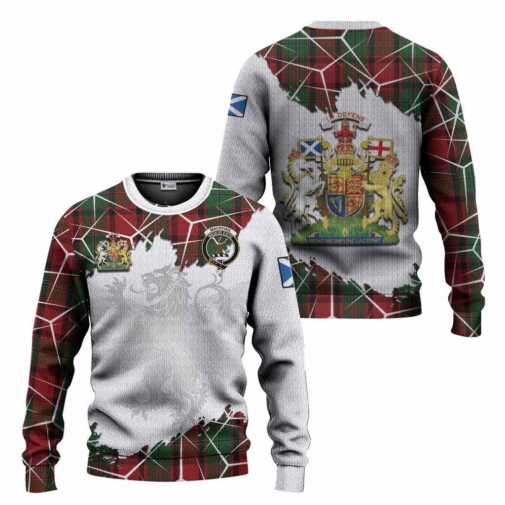 MacPhail (McPhail) Tartan Knitted Sweater with Family Crest and Lion Rampant Grunge Style