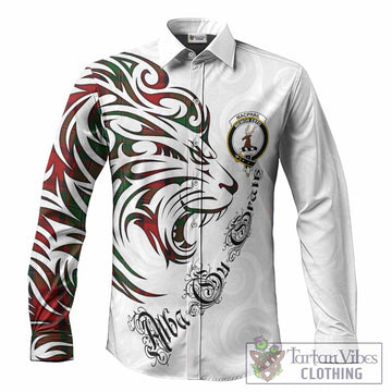 MacPhail (McPhail) Tartan Lion Roar Long Sleeve Button Shirts Alba Gu Brath with Celtic Motifs