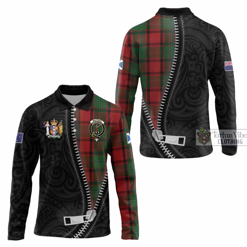 MacPhail (McPhail) Tartan Long Sleeve Polo Shirt New Zealand Pattern Unique Zipper Stylized