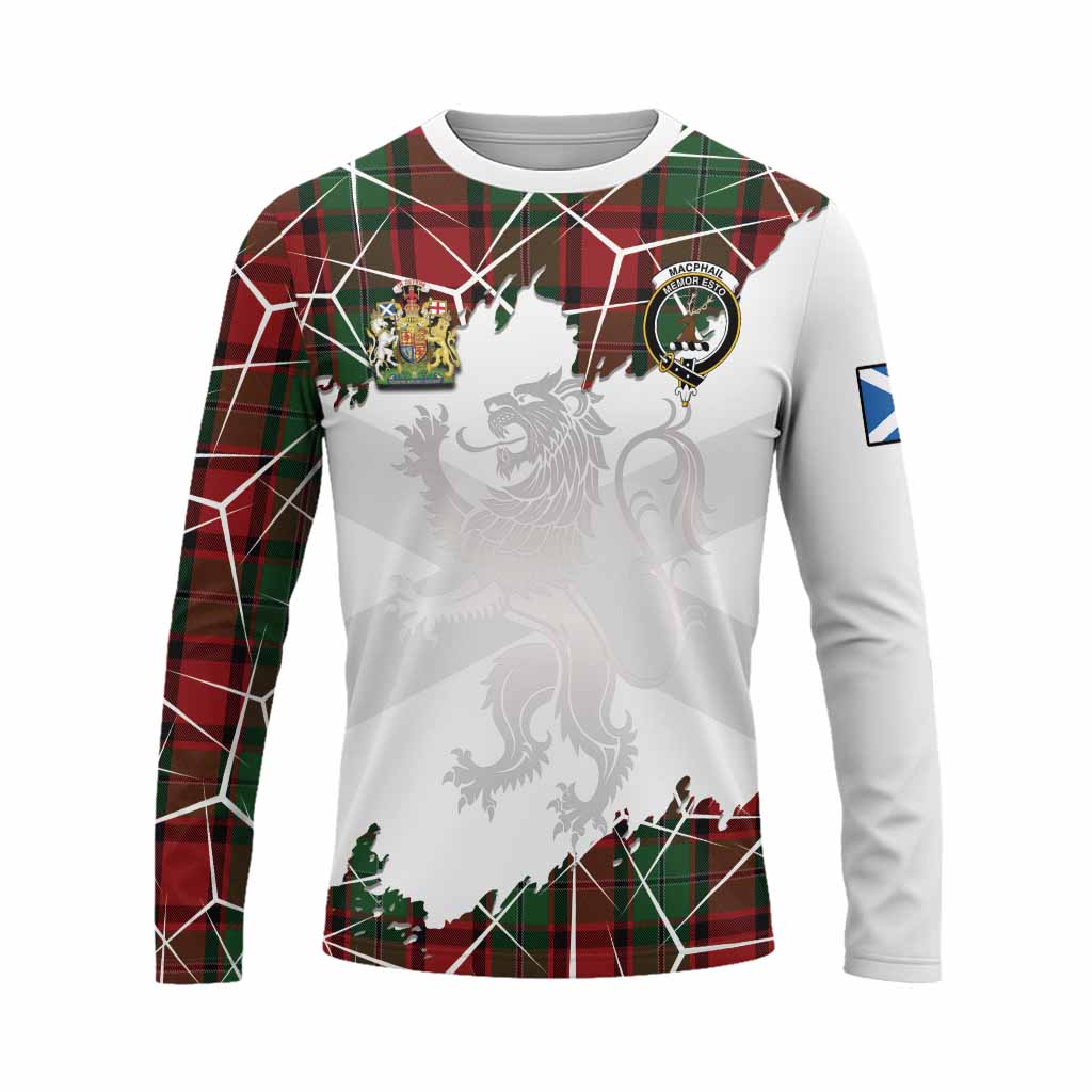 MacPhail (McPhail) Tartan Long Sleeve T-Shirt with Family Crest and Lion Rampant Grunge Style