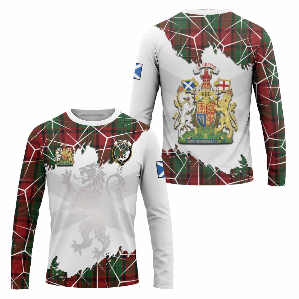 MacPhail (McPhail) Tartan Long Sleeve T-Shirt with Family Crest and Lion Rampant Grunge Style