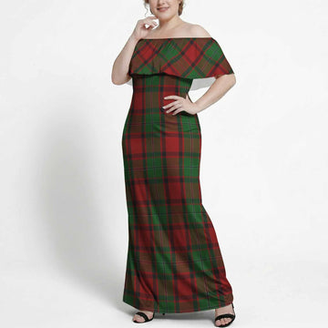 MacPhail (McPhail) Tartan Off Shoulder Ruffle Maxi Dress