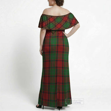 MacPhail (McPhail) Tartan Off Shoulder Ruffle Maxi Dress