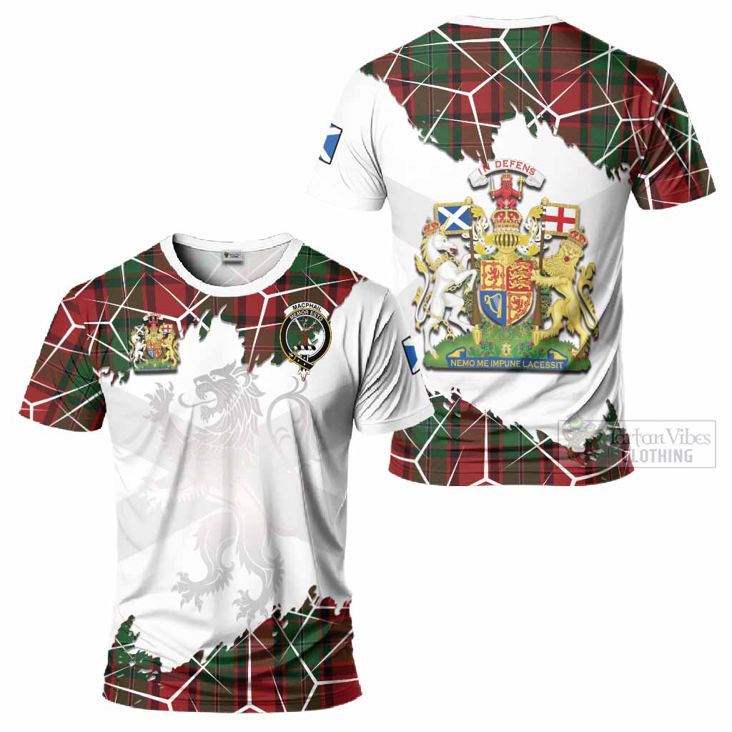 MacPhail (McPhail) Tartan T-Shirt with Family Crest and Lion Rampant Grunge Style