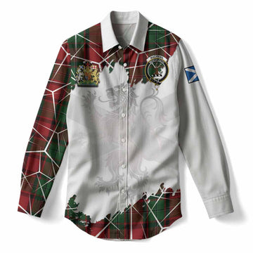 MacPhail (McPhail) Tartan Women Casual Shirt with Family Crest and Lion Rampant Grunge Style