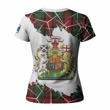 MacPhail (McPhail) Tartan Women T shirt with Family Crest and Lion Rampant Grunge Style
