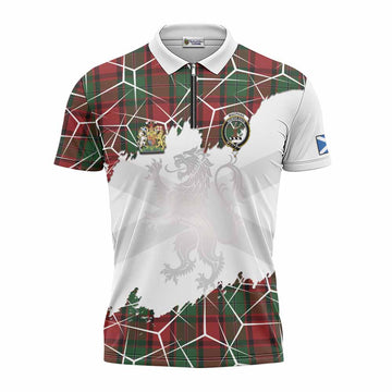 MacPhail (McPhail) Tartan Zipper Polo Shirt with Family Crest and Lion Rampant Grunge Style