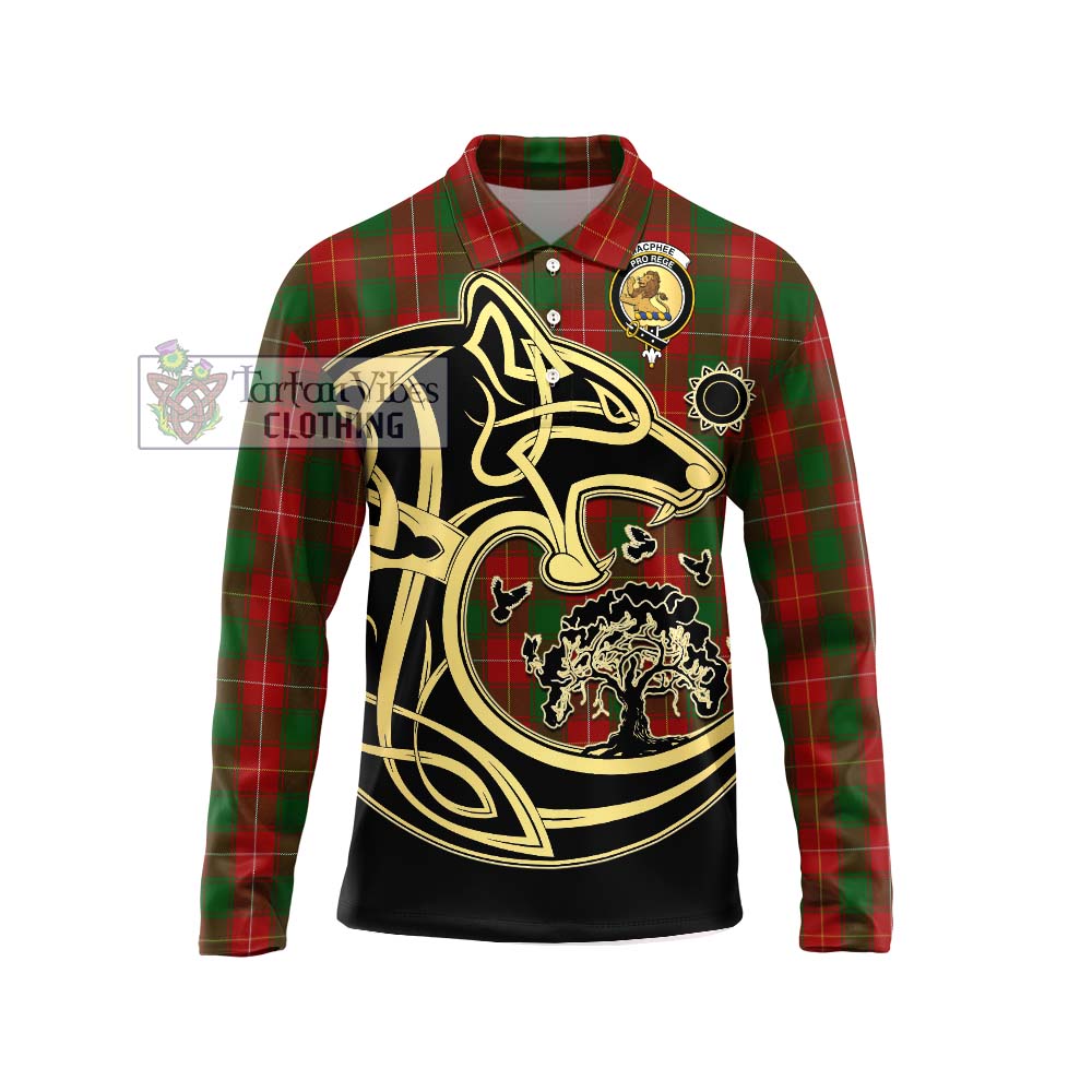 MacPhee (McPhee) Tartan Long Sleeve Polo Shirt with Family Crest Celtic Wolf Style Unisex - Tartan Vibes Clothing