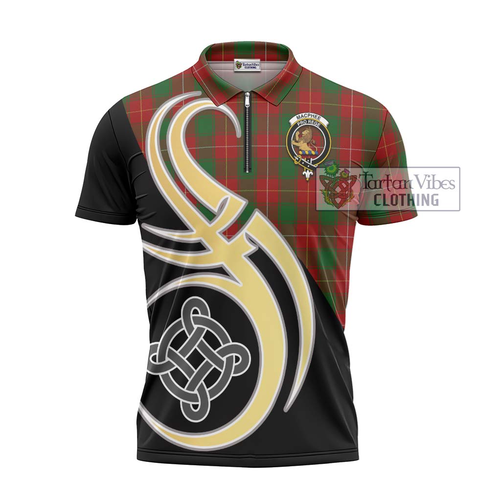MacPhee (McPhee) Tartan Zipper Polo Shirt with Family Crest and Celtic Symbol Style - Tartan Vibes Clothing