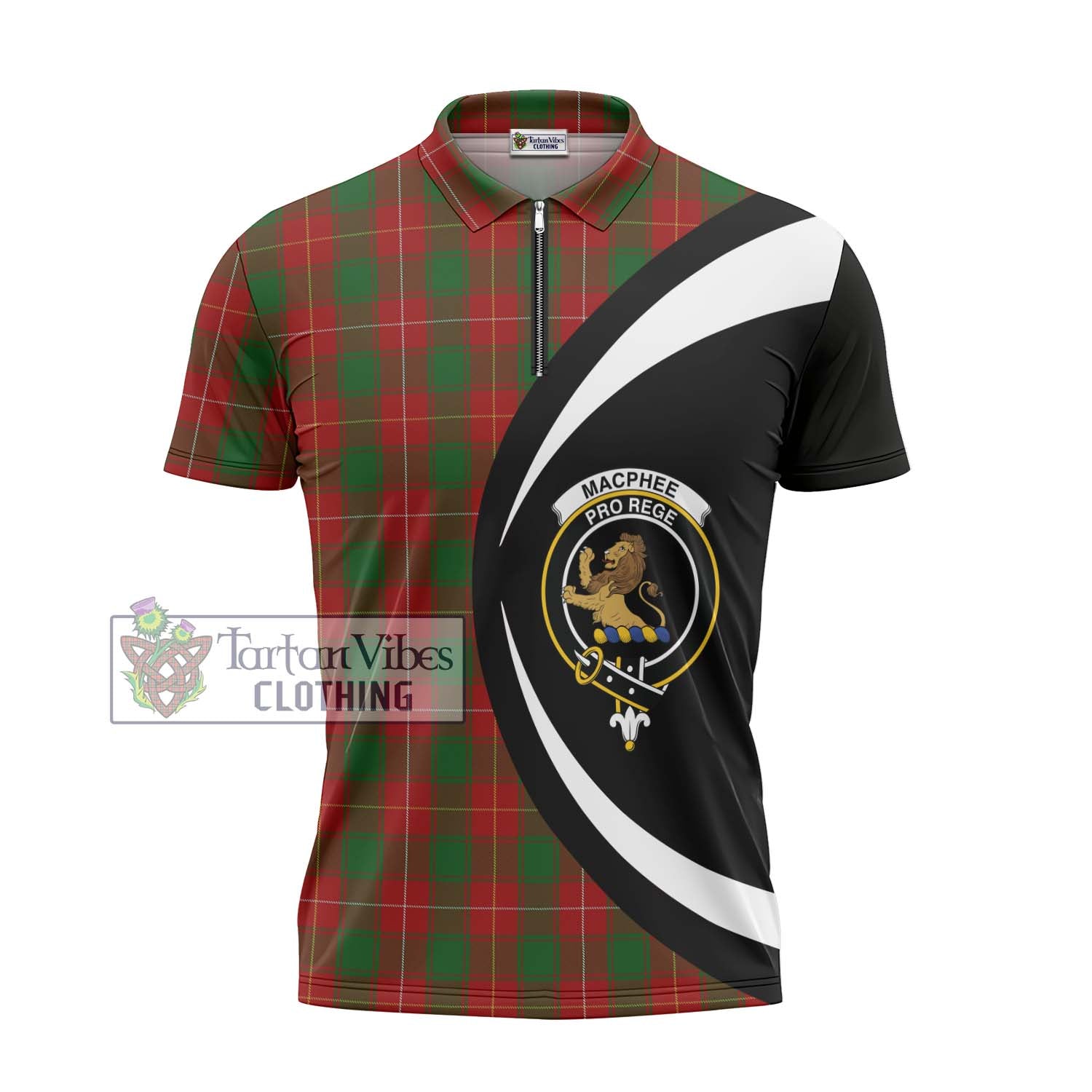 Tartan Vibes Clothing MacPhee Tartan Zipper Polo Shirt with Family Crest Circle Style