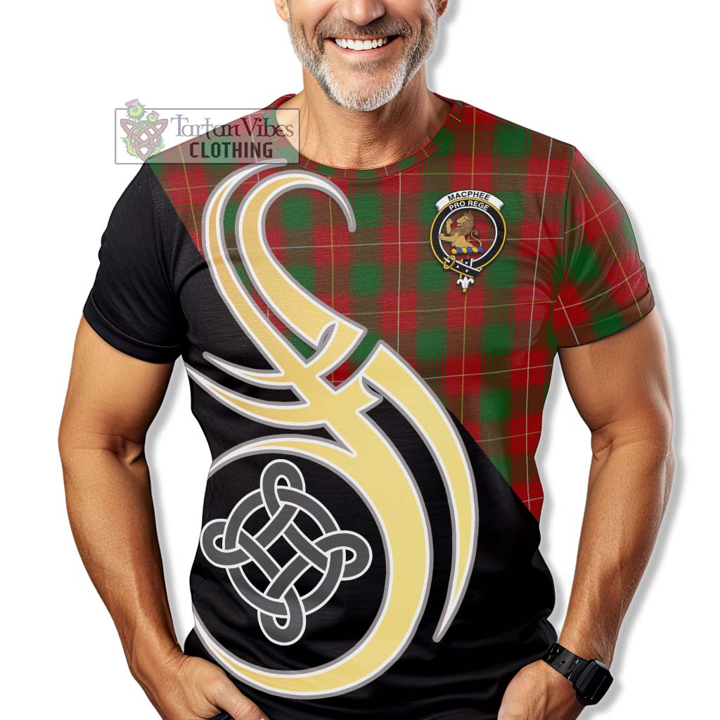 MacPhee (McPhee) Tartan T-Shirt with Family Crest and Celtic Symbol Style - Tartan Vibes Clothing