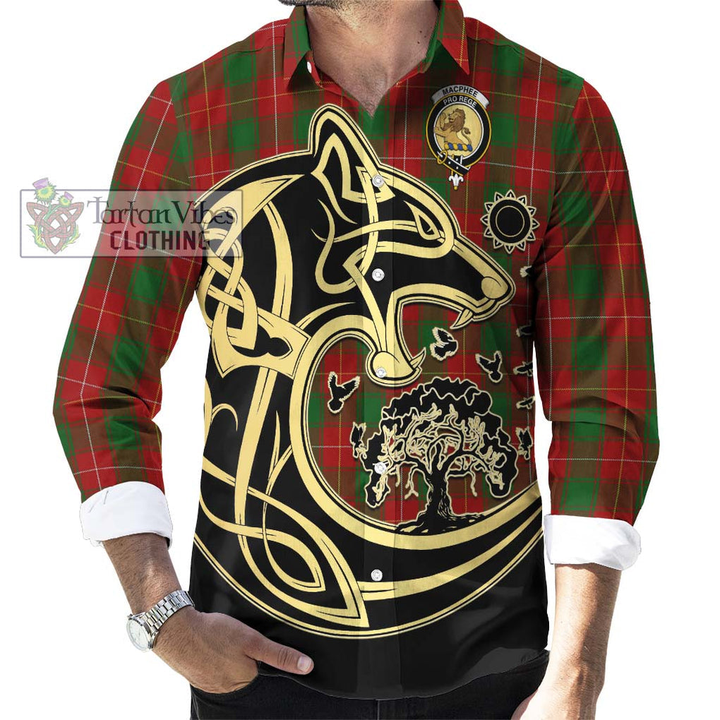 MacPhee (McPhee) Tartan Long Sleeve Button Shirt with Family Crest Celtic Wolf Style - Tartan Vibes Clothing